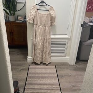 Bohemian Beige Checkered Maxi Dress